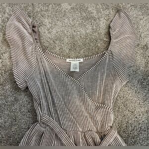 Caution To The Wind Gray Tiered Tie Front Sundress